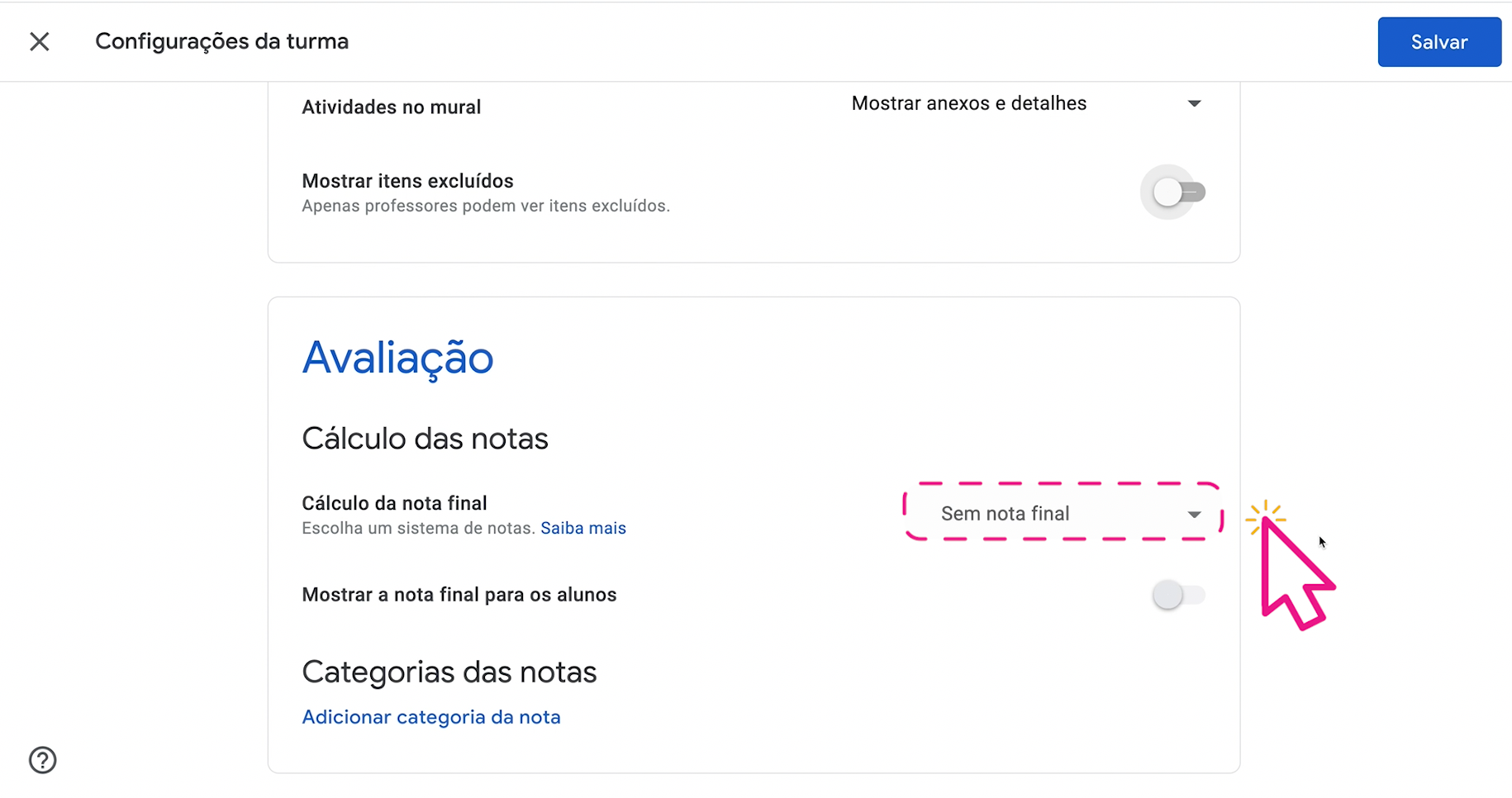 como configurar um sistema de avaliações no Google Sala de Aula 3